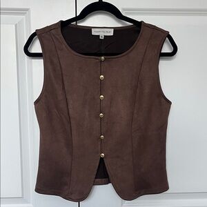Brown Faux Suede Button-Up Top